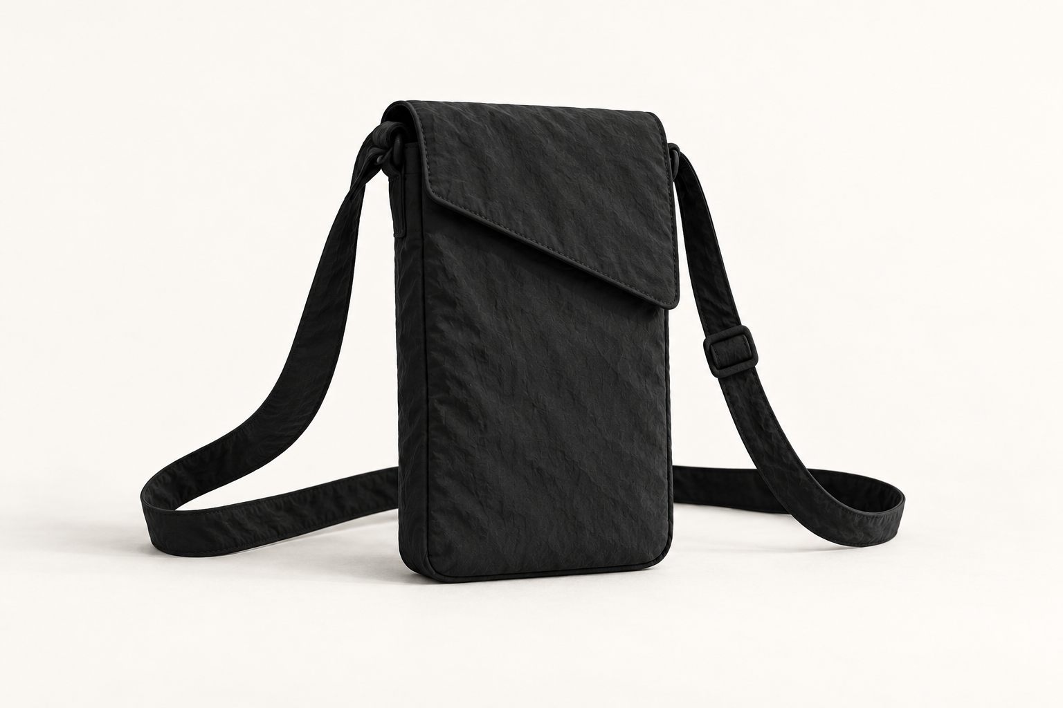 Monofloat phone pouch concept in black, shown as a standalone product study.
